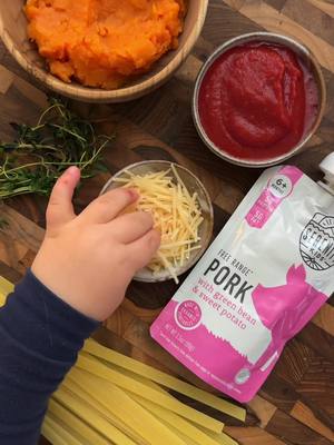 SAVE 📌 this recipe that’s serving some serious chops + 5g of protein 💪✨ Easy Pork Ragu 🐷🍝 by @Jacq of All Trades  What you’ll need: 💕 Serenity Kids Pork Roast pouch 🍠 mashed sweet potato 🍅 tomato sauce 🍝 noodles of choice 🌿 optional: shredded parmesan + fresh herbs (like basil or parsley) How to: 1. Cook noodles according to package directions. 2. In a separate pan, warm the pork pouch, mashed sweet potato, and tomato sauce until heated through. 3. Add cooked noodles and stir to combine. 4. Let cool slightly, then top with parm + herbs (optional) and serve. Big Nutrition for Your Little™. Big flavor. Big time saver. 👏✨ #babyledweaning #toddlermomlife #blwideas 