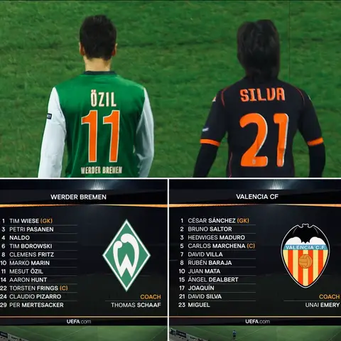 In the Europa League in 2010, Mesut Özil’s Werder Bremen met David Silva’s Valencia in the round of 16 in what became an all-time classic tie. After a 1-1 draw in the first leg, the sides played out a 4-4 draw with Silva recording 3 assists and Özil setting up the late equaliser. With the likes of David Villa, Juan Mata, Per Mertesacker and Jordi Alba also on the pitch it’s one of the most talented matches at that stage of the competition.  Valencia progressed by the away goals rules but went out in the next round to Sergio Aguero and Diego Forlan’s Atlético Madrid. Both players joined bigger clubs after the World Cup that summer with Ozil joining Real Madrid and Silva going to Manchester City. #footballstories #footballtiktok 