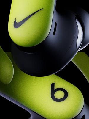 TWO ICONS JOIN FORCES.  Each earbud features a striking combination of Volt and matte black, with Beats’ signature “b” on one earbud and the Nike Swoosh on the other. The special-edition Nike Powerbeats Pro 2 launches March 20th at 9am PST at apple.com, nike.com, and select Apple stores globally. @Nike 
