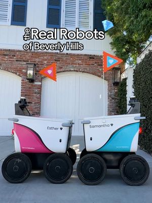 On this episode of Real Robots of Beverly Hills… it's a duel when Samantha & Esther pull up to the same house 👀 double the delivery, double the drama @Serve Robotics #ubereats 