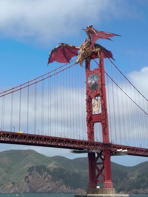 It's beautiful weather in San Francisco today and if you look up while driving across the Golden Gate Bridge, you might just catch a glimpse of a GIANT DRAGON that flew straight out of the game Crimson Desert!!! 🐲 #crimsondesert #openworld #newgame #ad #cgi @crimsondesert