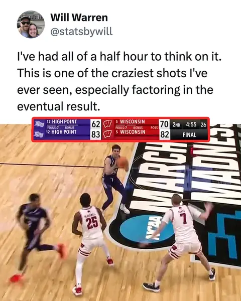 Chase Johnston got buckets FROM RANGE in High Point's upset NCAA tournament win over Wisconsin 🍿 #basketball #collegebasketball #MarchMadness #mbb #highpoint 