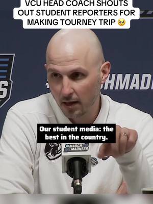VCU head coach Phil Martelli Jr. took a moment to show love the school's student reporters that made the trip for the NCAA Tournament 👏 (🎥: BPortnoy15 / X) #vcu #collegehoops #ncaatournament #heartfeltmoments #MarchMadness 