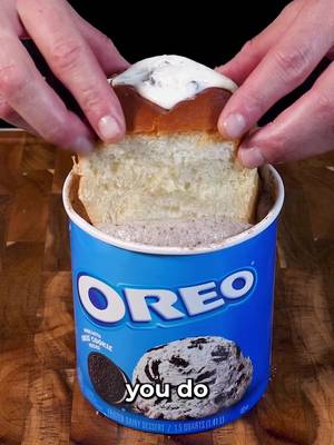 Oreo Ice Cream French Toast INGREDIENTS & RECIPE 1 container of Melted Oreo Ice Cream 6 thick cut pieces of bread (I used Japanese milk bread but any rhick bread will do)  1 container of Oreo whipped frosting (any vanilla whipped frosting will do) 5 crushed Oreos 1 bag of crushed mini Oreos for garnish 1/4 cup chocolate sauce for the milk shake 1/2 cup whipped cream for garnish 