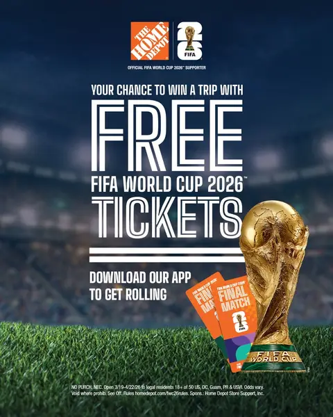 ATTN: Soccer fans 📢 Now’s your chance to win a free trip for two to the FIFA World Cup 2026™ Finals plus a $10,000 The Home Depot gift card! Now through 4/22, earn up to 5 chances to win. All you have to do is download The Home Depot App and complete tasks like: ⚽️ Submit entry form ⚽️ Watch short video ⚽️ Try fast delivery ⚽️ Use store mode ⚽️ Finish all four and get a bonus entry on us! Tap the link in our bio to get started. We’re proud to be an Official FIFA World Cup 2026™ Supporter. #fifaworldcup2026 #sweepstakes #Soccer #homedepot 
