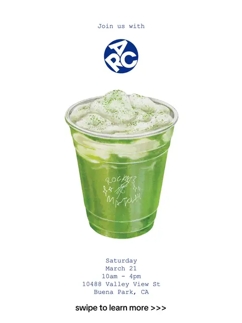 Join us at ARC Coffee on Saturday, March 21st 10 am - 4 pm  10488 Valley View St. Buena Park, CA 90620 a curated menu of matcha and houjicha drinks will be served.  Additionally, rocky’s matcha tins will be available to purchase on site. #thingstodo #matchacafe #buenapark #oc #orangecountyfood 