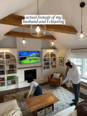 Me: picking up every toy in record time 😮‍💨 Him: folding one blanket while watching golf 👀 #marriedlife #relatablehome #homehumor 