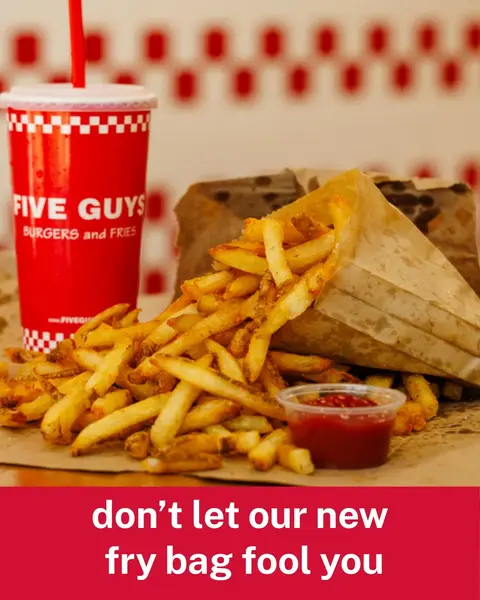 We now serve our fries in paper bags. We're still using the same fresh-cut potatoes and generous portions, but this new packaging helps fries hold their texture and keeps takeout and delivery fresher, longer.  We're also proud to share that these bags are biodegradable, food-grade, grease-resistant, BPA- and PFAS-free. ♻️