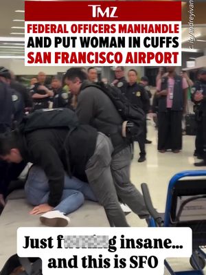 🚨 Hours before ICE agents were officially deployed at airports, video shows federal agents handcuffing a woman in front of her daughter at San Francisco International Airport, with bystanders weighing in on what they witnessed ... 🖋️: Aiden @aidenjmarks