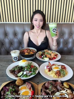 Vietnamese brunch + sizzling plates 🇻🇳✨ Den Da Coffee & Tea Restaurant 📍 9393 Bolsa Ave suite f, Westminster, CA 92683 Such a great spot for Vietnamese brunch and comfort food — big portions and super satisfying 🤍 Dishes I tried: • Bo Ne Ribeye — 10oz sizzling ribeye on a hot plate, super juicy and flavorful 🔥 • Banh Mi Chao — breakfast combo with wagyu beef and rich sauce • Salmon Salad — crispy salmon with eggs, orange, strawberries & veggies 🥗 • Mi Y Tom — garlic noodles with jumbo shrimp 🦐 • Bun Rieu — crab noodle soup, rich and comforting 🍜 • Com Bo Luc Lac — shaken beef with rice, salad and fried egg Drinks: • Matcha Latte with Sea Salt Cream 🍵 • Sua Da Matcha Sea Salt Cream Perfect for brunch, lunch, or a satisfying Vietnamese meal ✨