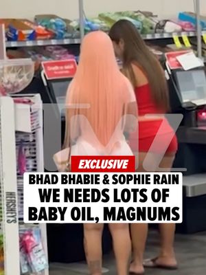 👀 Bhad Bhabie and Sophie Rain look like they're stocking up on all the essentials for their upcoming OnlyFans collab ... buying bottles of body oil and a box of contraceptives.