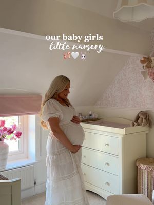 OUR BABY GIRLS LITTLE NURSERY 🐰🤍🩰🥹…so precious! I’ve absolutely loved decorating this room and getting it all ready for her! I can’t wait to go in here at night and read her a story on the rocking chair 🥹 We’ve had to be really creative with space as this is a tiny room, it’s hard to film it all because it’s very close together, but the previous owners had the miraculous idea of the skinny wardrobe behind the door as that’s what would fit - I bought tiny boot hangers to hang up her knitted sets & special outfits 🥹 and it’s actually worked well considering there’s no room for an actual wardrobe!  All her sleepsuits & bodysuits etc are in the drawers under the changing table & I’m absolutely OBSESSED with our little reading area 🥹  What do you think? Love, Kat xxxxxx Where froms?:  We got the 2 gorgeous piece Flynn set from Mamas & Papas & the boucle rocking chair & stool are also from there too! Her little laundry basket & battery operated wall light are from Next I made my own bunny prints on Canva to go in the frames to tie in with the wallpaper 🐰  Wallpaper is Laura Ashley  Blind is from Blinds Direct Flowers & vase from The Suffolk Nest  💗🌷🤍✨🐰🥹🩰 #babygirl #nurserydecor #babynursery #roommakeover #DIY 