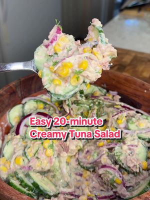 SAVE THIS ‼️ Creamy Refreshing Tuna Cucumber Salad High Protein and Perfect for Weight Loss 😊 (recipe 👇🏽) Announcements: ✅ Want over 180 healthy high protein recipes with macros⁉️ Check out my digital cookbooks!😊 ✅ Cookbooks on my website! (Check’em out macros included!)  ✅ MY New seasonings out now! 👀 @SpiceX  Macros for the entire salad: 621 Calories | 82g P | 49g C | 15g F  Ingredients: 2 cans of tuna 🐟  2 Large Cucumbers 🥒  1 cup Corn 🌽  1/2 Red Onion, julienned  🧅  Salt and Pepper, to taste🧂  2-3 tbsp Chopped Dill 🌿 (optional) For the creamy dressing: 1 cup non fat Greek yogurt 3 tbsp light mayo 2 tbsp yellow mustard 2 minced garlic cloves 🧄  Salt, to taste 1 lemon juice 🍋  2 tsp of honey 🍯  water 💦 if too thick Adjust salt/lemon/thickness according to your own preferences! . . . . #icekarim #healthyrecipes #EasyRecipes #mealprep #quickrecipes