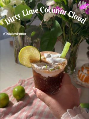Dirty Lemon Lime Coconut Cloud with @TWIZZLERS Twists #TwizzlersPartner. Sweet, fizzy, and creamy in the easiest way — it tastes like a lime float with a coconut “cloud” on top. Fill a glass with ice + your favorite cola. Squeeze in fresh lime (more = better).  (Optional) add a tiny splash of syrup if you want it sweeter.  Top with coconut cream for that “cloud” like layer.  Finish with lime zest + a pinch of flaky salt, before garnishing  with a lime wheel + sipping with a Twizzlers Straw! Get your own exclusively on @Gopuff in select cities or visit shop.hersheys.com while supplies last!! #TwizzlersStraws