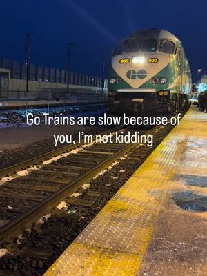 That’s right it’s your fault… GO Transit trains can reach speeds of about 140–150 km/h (87–93 mph) on certain stretches of track, although typical operating speeds are lower due to frequent stops and shared rail lines. #gotrain #subway #trains #toronto #ttc 