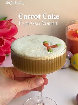 Carrot cake espresso martinis all spring long 🐰🥕 Ingredients: - 1 double shot fresh brewed espresso - 1/2 oz. carrot cake simple syrup - 3/4 oz. coffee liqueur - 1 & 1/2 oz. vodka - cream cheese cold foam Carrot Cake Simple Syrup Ingredients: - 2 chopped carrots - 1 cup brown sugar - 1 cup water - 1 tsp. cinnamon - 1 tsp. pumpkin pie spice - 1/4 cup walnuts Steps: 1. Combine all of the carrot cake simple syrup ingredients to a pan then bring to a boil. 2. Gradually stir, then place a lid on top and let boil for 3 minutes. 3. Remove lid then take pan off heat. 4. While syrup is thin and warm, strain into a pot/heat safe bowl to remove carrots and walnuts. 5. Let syrup cool, should begin to thicken. 6. Once completely cool, store in a container and keep in the fridge. 7. Enjoy! Cream Cheese Cold Foam: * 1/2 tbs. cream cheese * 1 tbs. sugar * 2 oz. heavy cream Chocolate Carrots Garnish 1. Melt white chocolate and divide into two. Add green food coloring into one bowl of the melted white chocolate, and orange into the other. 2. Fill two pipping bags, one with each color, and pipe carrot shape onto wax paper. 3. Allow the chocolate to cool & harden then you're ready to go! #easter #carrotcake #espressomartini #spring #cocktails 