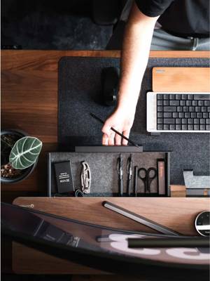 Upgraded the setup with a modular shelf from @ultrarm.tw - this is the Moodular Wood Monitor Stand and I got the 45.6 inch model.  I went with the tray, tablet holder, and drawer for my workflow. You can build it out with a laptop dock, phone charger, headphone stand, and more. This is the walnut finish, but they’ve got other colors as well.  The finish is beautiful and feels refined.  It’s a solid build too, supporting up to 140lbs.  If you want an easy way to organize and declutter your workflow, this is definitely one way to go!  #desksetup #homeoffice #workspace