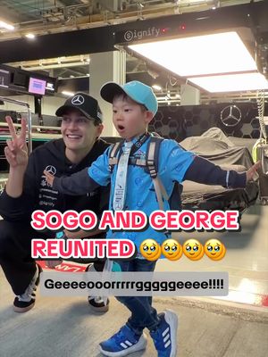 GEORGEEEE 🙌 Reunited with Sogo 🥹 #Mercedes #F1 #GeorgeRussell #Sogo #Wholesome 