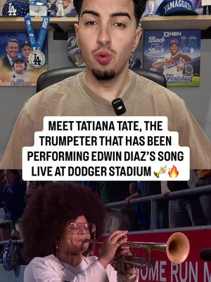 A new trumpet player has been performing Edwin Diaz’s walkout song live in his first two games at Dodger Stadium and her name is Tatiana Tate 🎺 Her story is incredible