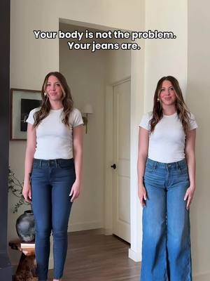 Which pair do you like best? As a rectangle body, here are a few things I look for when shopping for jeans:  ✔️ Defined waist – high-rise or contoured bands that pull you in ✔️ Hip detail – pockets, pleats, or fading for shape ✔️ Style -loose , barrel, or wide leg ✔️ Mid/high rise – lengthens legs + creates curves You can find details to jeans in the ⛓️‍💥 in my bio! #BodyTypeStyle #RectangleBodyType #HowToDressYourBody #jeans 