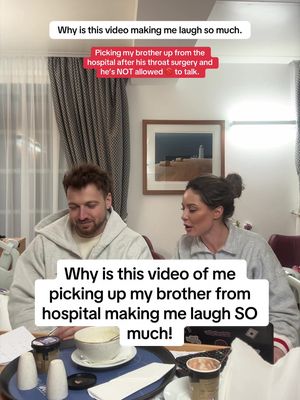 Picking my brother up from the hospital after his throat surgery and he’s NOT allowed 🚫 to talk. This is the most unhinged couple of minutes. I actually felt really really sorry for him… especially as he thrives off of talking and finds not talking particularly uncomfortable but trying to keep it light hearted. #hospitaltok #samthompson #surgerytiktok #recovery #siblingsgoals 
