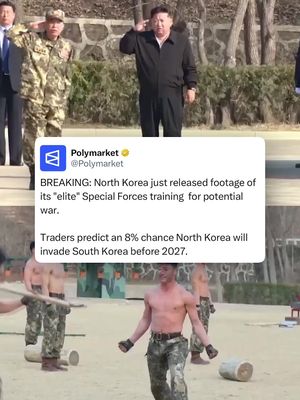 North Korea aired footage of special forces training, showing soldiers performing martial arts drills, weapons demonstrations, and physical endurance feats during exercises observed by Kim Jong-un. #northkorea #kimjongun #news #polymarket 