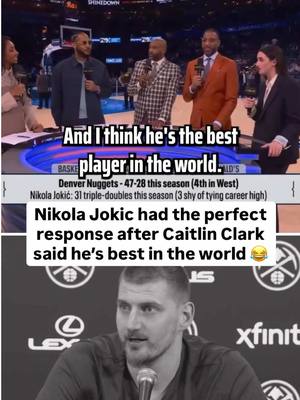 Nikola Jokic’s comedic ability was on full display after Caitlin Clark said he’s the best basketball player in the world 🤣 (🎥 via NBAonNBC, DNVR_Nuggets / X) #caitlinclark #nikolajokic #denvernuggets #NBA #WNBA 