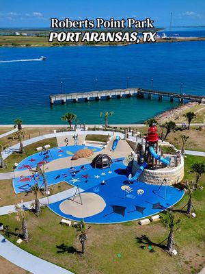 BEST place in Port Aransas to see dolphins, sea turtles, fish, and even jellyfish right from shore! 🐬🌊 Roberts Point Park also has a coastal themed playground with a ship, lighthouse, turtle climbers, swings, and colorful sea inspired designs. 🪼🪸⛴️🐠 You will also find walking trails, picnic areas, an observation tower, and one of the best spots in Port A to go fishing along the seawall. 🎣 Perfect stop when visiting Port Aransas! 🌴☀️ 📍 Roberts Point Park #portaransas #portaransastx #texascoast #fyp 