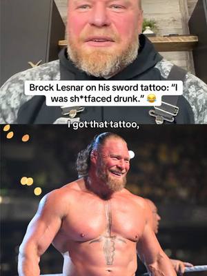 “I got [the sword] tattoo … I was sh*tfaced drunk.”  Brock Lesnar doesn’t remember getting the iconic sword tattoo on his chest 😂 🎥 @Spittin Chiclets video podcasts are now on Netflix #WWE #brocklesnar #wweonnetflix