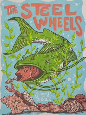 Summer tour posters are here! These stunning works of art from @JustAJar will be available at the merch booth throughout tour while supplies last!  If you won't be making it out to this tour, or just want to snag a poster early, stay tuned later in the week to see how you can get your hands on one for FREE 👀 #folk #thesteelwheels #OnTour #woodcutprint #printmaking 