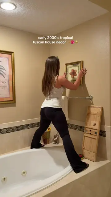 still need more bathroom decor what should we thrift next!? 🤭🤎🌴 #bathroomdecor #tuscan #y2k #emilylulamay #fyp 