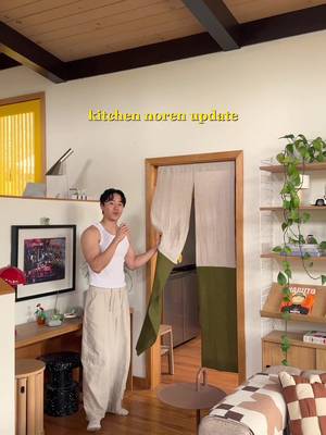 Swapping our noren for something more fun! Love being able to change up the look of our kitchen “door” :)  #kitchen #noren #japanesedesign #homedecor #interiordesign 