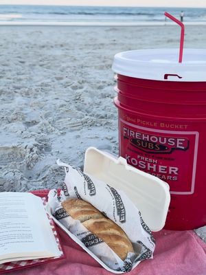 #AD Beach day essentials ☀️ Sunscreen. Shades. 640oz of your favorite drink. ​ April Fools' ​ But our pickle buckets are real… what you do with 640oz is up to you. Grab one for $4 and 100% of proceeds support the Firehouse Subs Public Safety Foundation❤️ ​ For important charitable solicitation disclosures and other legal information, please visit firehousesubsfoundation.org. #AprilFools #Foodie #dayinmylife #Vlog