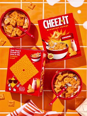 🥣NEW! 🥣Cheez-It Cereal: Wake up and smell the Cheez-It crackers! 🧀 Finally, a savory breakfast cereal that satisfies your early morning Cheez-It cravings - best served with ice-cold milk. This salty, crunchy, cheesy breakfast cereal will have you jumping out of bed in the morning. And if you’re still reading this, APRIL FOOLS! While Cheez-It isn’t joining the cereal aisle anytime soon, you CAN purchase a box of our delicious Cheez-It crackers in our fake cereal packaging at the link in bio. Best enjoyed whenever cravings hit! 🧀