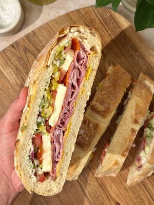 Stacked with the good stuff 🥪✨ Italian Grinder Sourdough Sandwich: 👉 Boar's Head® 54% Lower Sodium*  Yellow Mustard  👉 Boar’s Head® Branded Deluxe Ham 👉 Boar's Head® Genoa Salami 👉 Boar's Head® Sandwich Style Pepperoni 👉 Boar's Head® Fresh Mozzarella Cheese 👉 Boar's Head® Real Mayonnaise 👉 1 sourdough boule 👉 Red wine vinegar 👉 Banana peppers 👉 Red onion 👉 Iceberg lettuce 👉 Tomato *than the USDA data for prepared yellow mustard #BoarsHead #Foodie #Deli #Sandwich #Sourdough 