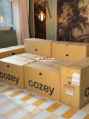 The perfect color fabric for a moody office from @Cozey !! Next up, wall shelving with lots of plants! #cozeypartner
