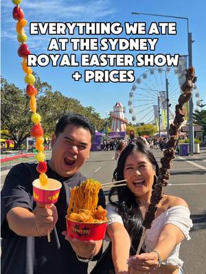 Here’s everything we ate at the @sydneyroyal_eastershow 2026 plus prices!  📍 Sydney Royal Easter Show  1 Showground Rd, Sydney Olympic Park There are so many different food areas inside the Sydney Royal Easter Show so we tried to cover some of our favourite food at the Easter show below:  📍 @yumyumnoodlemarket Dragon express - Honey chicken $21 + flying noodles $8 Fruity poppin - Dragons breath $14, Tanghulu $35 6 inch fried skewers - 1m fried skewer $30 📍 WOOLIES DOME  Fluffy crunch - Flurrolls $18 Thicc Cookies - Dubai mochi $10 📍 SWEET SENSATIONS  Thicc Cookies - Cookies Fries and Soft Serve $15 Cherry’s Goods - Strawberry matcha $13, Pistachio matcha $18  📍 DOLE   Pineapple bowl $15 📍 FIREPOP Marble Run  $17 #sydneyroyaleastershow #eastershow2026 #eastershowfood #eastershowfood2026 