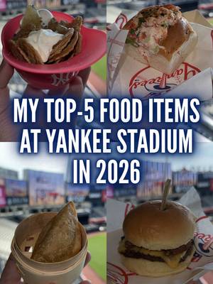These are my top-5 favorite food items at Yankee Stadium during the 2026 season! Which ones will you guys be trying in the Bronx this year? 🤔 #MLB #yankees #baseball #ballparkfood #mlbtiktokcontest @Yankees  (At The Ballpark Food Review, At The Stadium Food Review)
