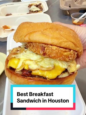 The best breakfast sandwich in Houston for only $5! Baso at the Baker’s Son in Sugar Land has a weekday happy hour from 8am-11am, when you can order this Tocino bacon and egg breakfast sandwich for only $5! #breakfast #sugarlandtx #foodtiktok 