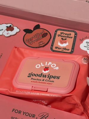 IT’S REAL!!!🤭🍑☁️ you can now find the Peaches & Cream @OLIPOP x goodwipes nationwide at Walmart! 