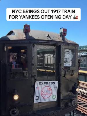Next stop: Yankee Stadium! 🏟️ Yankee fans get the chance to ride this vintage MTA train from 1917, right to Yankee Stadium for their Home Opener against the Miami Marlins today! 🚂⚾️ (🎥: nazaroundtheworld/ TT) #mlb #yankees #baseball #vintage #mta 