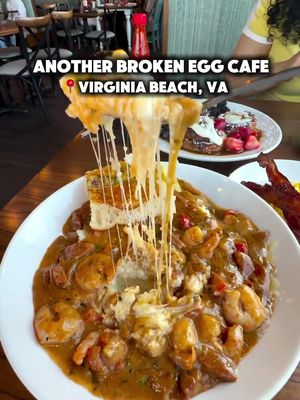 Have you been to @anotherbrokenegg? 👀 This place is really spacious perfect for hosting big groups for a birthday brunch or any special occasion. I went on a weekday, so it wasn’t busy at all, and the service was excellent. Everything on the menu sounded *so* good that it was honestly hard to decide what to order. Overall, I enjoyed most of the dishes, but the Shrimp & Grits were a bit disappointing. They lacked flavor, although adding salt and pepper helped a little. The shrimp also tasted somewhat dry and a bit like they came straight from frozen. That said, I’d definitely come back to try more items. It’s a great brunch spot in the area with a lot of potential! Rating:  Blueberry lime pancakes 10/10 Cinnamon roll French toast 9/10 Eggs and Bacon 7/10 Shrimp and Grits 4/10  • • #757 #757va #virginiabeach #hamptonroadsva #brunch
