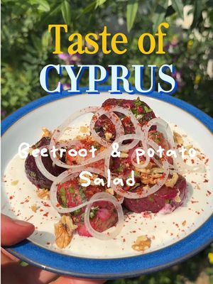 Welcome back to Taste of Cyprus! Today with my mum we are making beetroot and potato salad  recipe: 5 beetroots 10 baby potatoes  Handful of parsely  & mint Touch of vinegar (I used apple cider) 20ml olive oil sweet white onion  sumac & pul biber  Walnuts to garnish  Tahini yogurt recipe: 4 tbps yogurt  1 tbsp tahini  1 lemon zest & juice  method: Add beetroot and potatoes to seasons water and boil until soft, while that’s boiling make tahini yogurt, mix all ingredients for it together. Once beets and potatoes are cooked put into a bowl add chopped herbs season with olive oil and vinegar, add them on the yogurt and garnish with fine rings of onion. Sweet and fresh onion!  #tasteofcyprus #beetrootpotatosalad #potatosalad #cyprusfood #tahiniyogurt