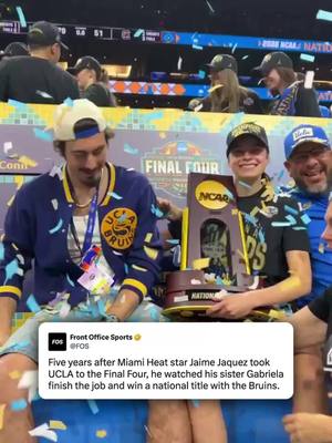 Five years ago, Jaime Jaquez, who now plays for the Miami Heat, took #UCLA to the Final Four. Today, he watched his sister Gabriela finish the job and win a national championship with the #Bruins. #MarchMadness   (🎥 via @nbaonespn)