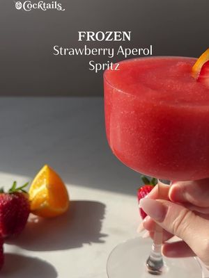 Your new favorite way to cool down 😉🍓. -1 cup frozen strawberries -3 oz. Aperol -1 oz. orange juice -2 oz. prosecco -handful of ice #frozencocktails #aperolspritz #frozen #strawberry #summercocktails 