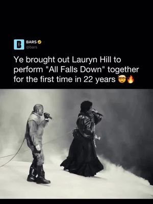 Follow @Bars if you love Ye❤️ #Ye brought out #LaurynHill at SoFi Stadium to perform “All Falls Down” together for the first time since 2004 🥹❤️ Originally released in 2004 on ‘The College Dropout’, the song was inspired by Lauryn Hill’s “Mystery of Iniquity”, which helped shape the foundation of one of Ye’s most iconic records Seeing them finally share the stage for this song brought everything full circle, connecting the original inspiration to the live performance in front of thousands The moment also highlights the lasting influence Lauryn Hill has had on Ye’s sound, from soulful production to emotional storytelling, making this performance feel even more meaningful  Is this one of the best live moments you’ve seen recently? 🎥: @ye #kanye #kanyewest #viral 