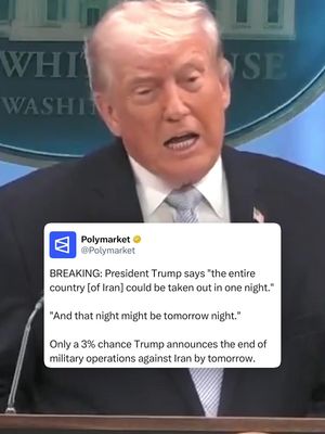 President Trump said Iran could be “taken out in one night,” adding that “that night might be tomorrow night,” during a White House press conference in Washington as he issued a deadline for Tehran to make a deal or face expanded U.S. strikes. #iran #trump #news #iranwar 