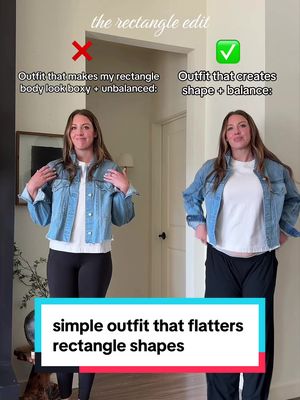 Proof it’s not your body, it’s how you’re styling it. Similar outfits, just simple swaps for a way more flattering look♥️ #RectangleBodyType #HowToDressYourBody #BodyTypeStyle 