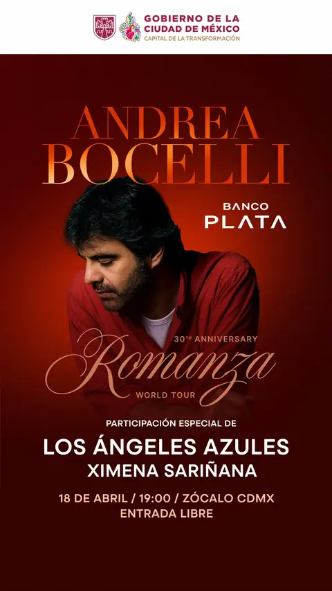 Un concierto simplemente maravilloso. ¡El gran día se acerca y este lineup no podría estar mejor! El Maestro @Andrea Bocelli tendrá como invitados especiales a Los @angelesazulesmx y @Ximena Sariñana  ¿Se imaginan esa fusión? Nosotros tampoco, pero no podemos esperar por saber cómo sonará.  Nos vemos este sábado 18 de abril:  📍¿Dónde? Zócalo de la Ciudad de México ⏰¿Hora? 7:00 p.m. 🎫¿Costo? Entrada libre, Banco Plata invita  #BancoPlata #SimplementeMaravilloso 