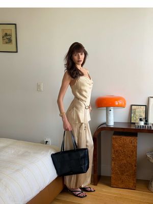 Silky sets all through spring. #ShonaJoy set. @DeMellier bag. @FRĒDA SALVADOR sandal. 